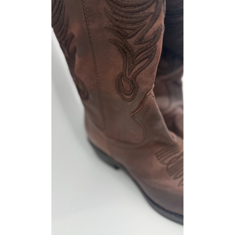 Grey Mer Italian Leather Western‎ Boots Women 41 Brown Embroidered Tall Country - Picture 7 of 14